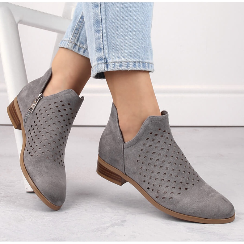 Naisten mokkanahkaiset nilkkurit, harmaa Vinceza 58240 1