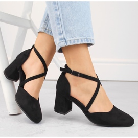 Tyylikkäät naisten mokkanahkasandaalit korkokengillä, musta Potocki SZ12341 1