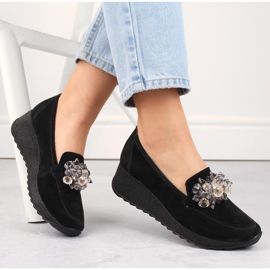 Naisten nahkaiset mokkanahkakiilakengät kristalleilla, musta Filippo DP4563 1