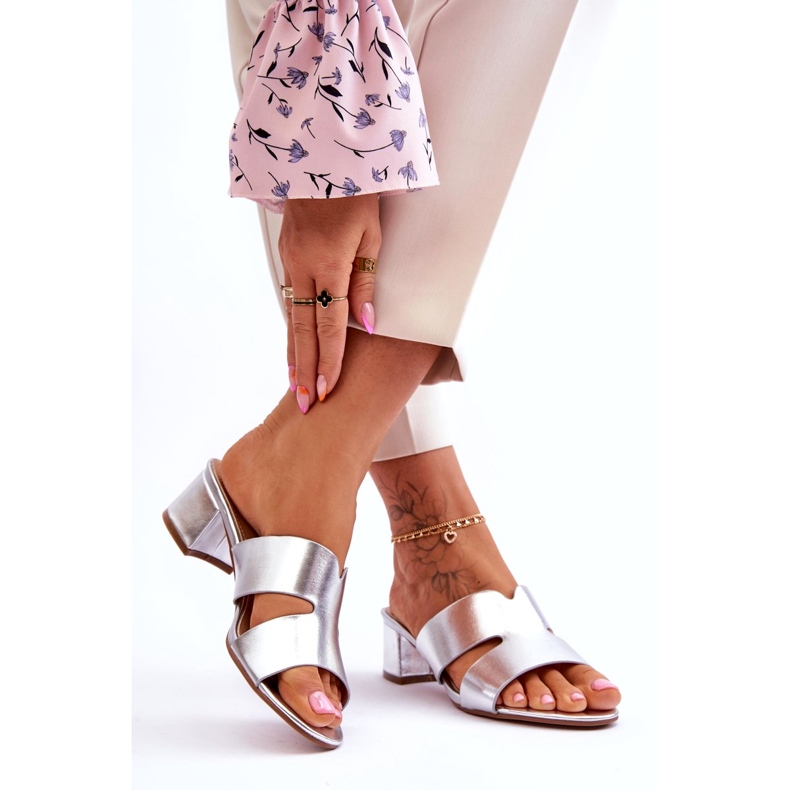 Joia Klassiset nahkatossut matalalla korolla, hopea 1