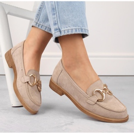 Mokkanahkaiset naisten kengät, matalakorkoiset mokasiinit, beige Vinceza 58235 1