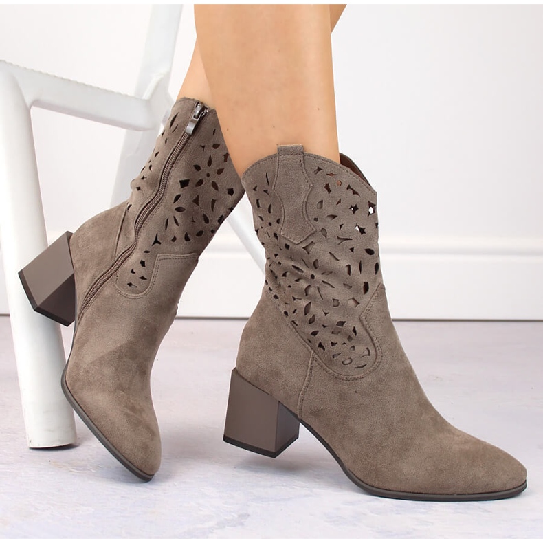 Naisten mokkanahkaiset harjakattoiset cowboysaappaat, ruskeat Jezzi ASA217-7 beige 1