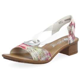 Mukavat naisten slip-on sandaalit kukilla, monivärinen Rieker 62662-90 valkoinen 6