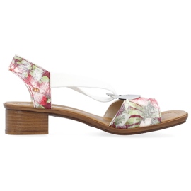 Mukavat naisten slip-on sandaalit kukilla, monivärinen Rieker 62662-90 valkoinen 7