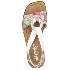 Mukavat naisten slip-on sandaalit kukilla, monivärinen Rieker 62662-90 valkoinen 8