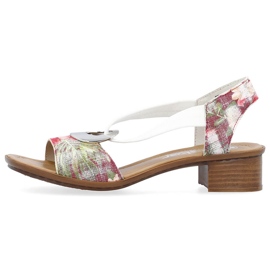 Mukavat naisten slip-on sandaalit kukilla, monivärinen Rieker 62662-90 valkoinen 9
