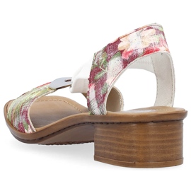 Mukavat naisten slip-on sandaalit kukilla, monivärinen Rieker 62662-90 valkoinen 10