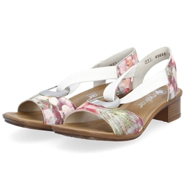 Mukavat naisten slip-on sandaalit kukilla, monivärinen Rieker 62662-90 valkoinen 11