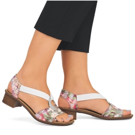 Mukavat naisten slip-on sandaalit kukilla, monivärinen Rieker 62662-90 valkoinen 14