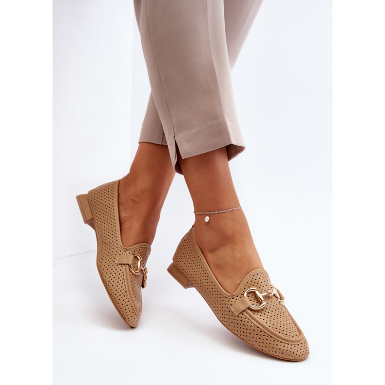 Naisten tasakorkoiset mokasiinit Camel Iluvana -koristeella ruskea 1