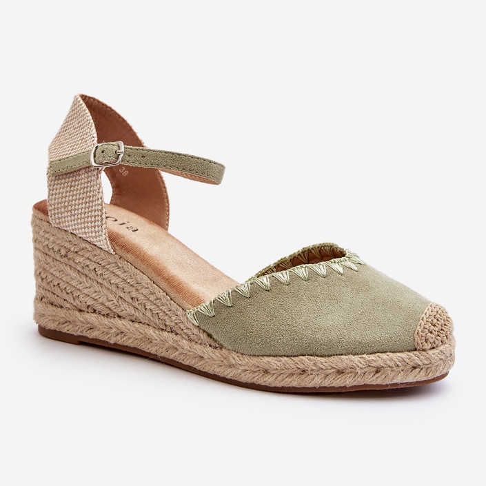 Suede Espadrille Wedge-sandaalit, joissa punos, vihreä Raylin 1