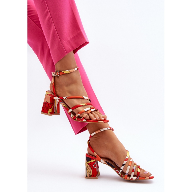 Kuviolliset korkeakorkoiset sandaalit oranssi Jenglla 1