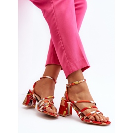Kuviolliset korkeakorkoiset sandaalit oranssi Jenglla 2