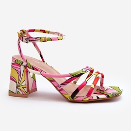 Kuviolliset sandaalit korkeakorkoisessa monivärisessä Jengllassa vaaleanpunainen 3