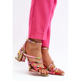 Kuviolliset sandaalit korkeakorkoisessa monivärisessä Jengllassa vaaleanpunainen 4
