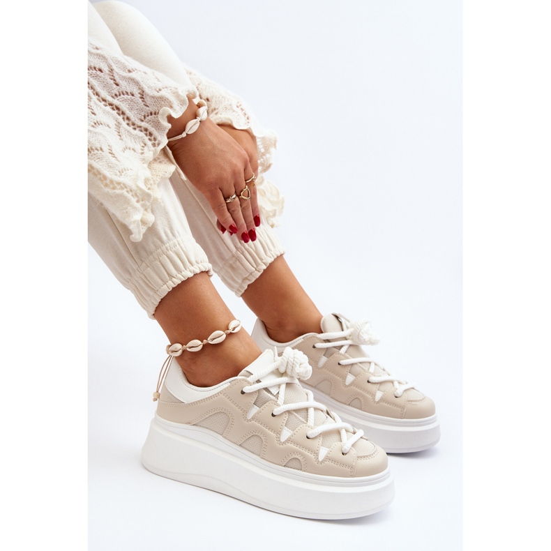 Naisten tennarit, joissa paksu nyöritys beige Vinali 1