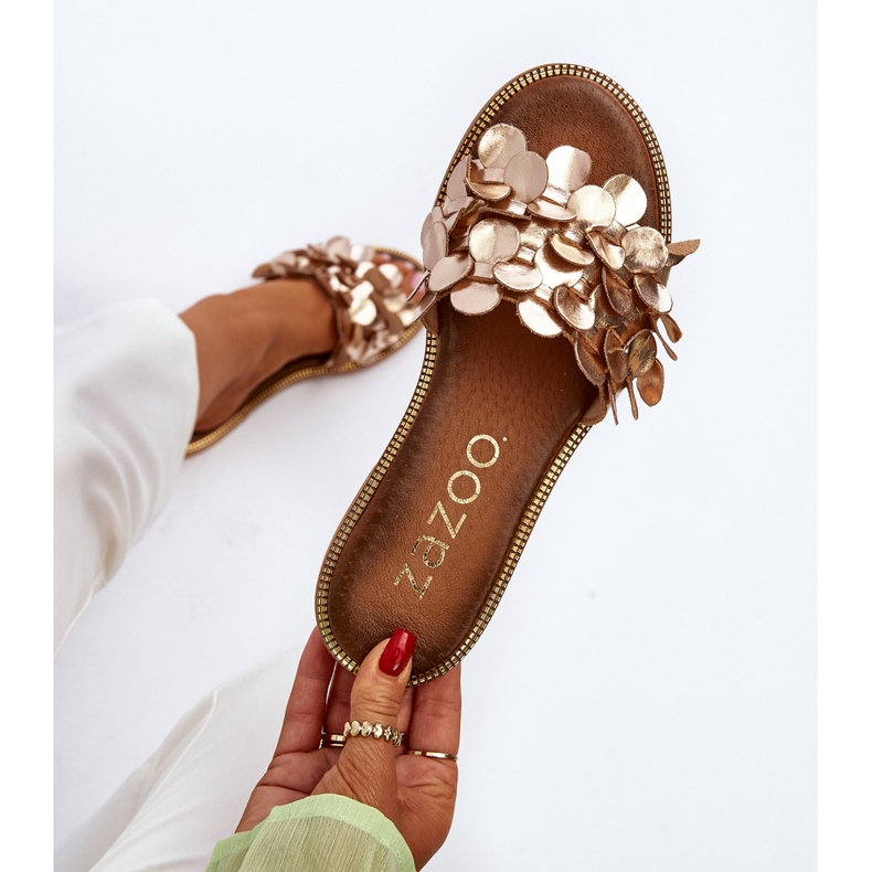 Zazoo 40381 Naisten litteät nahkasandaalit, kulta kultainen 1