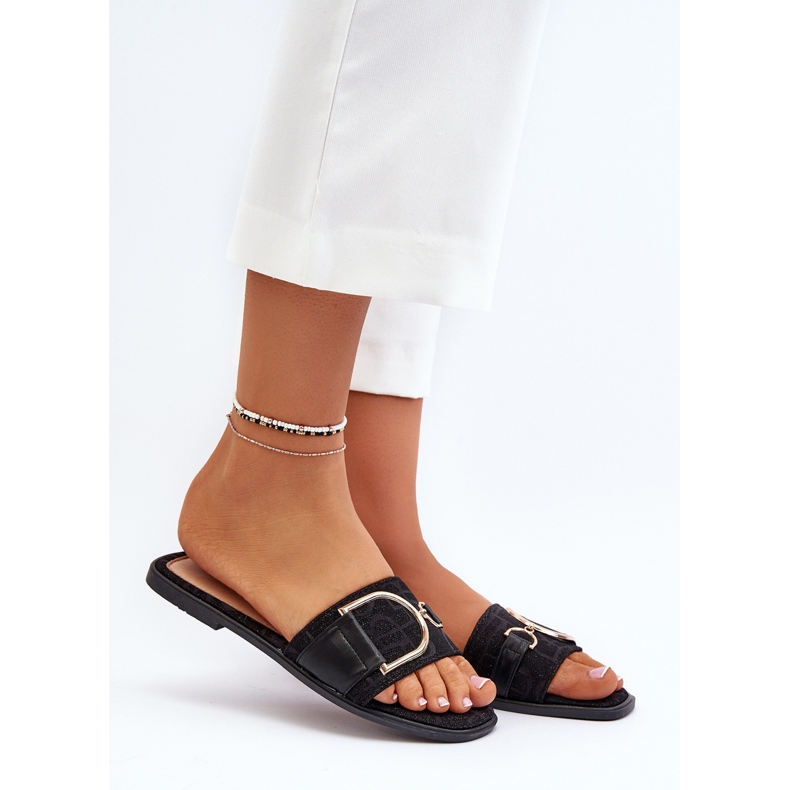 Naisten kiiltävät varvastossut, joissa on koristeltu musta toppi 2