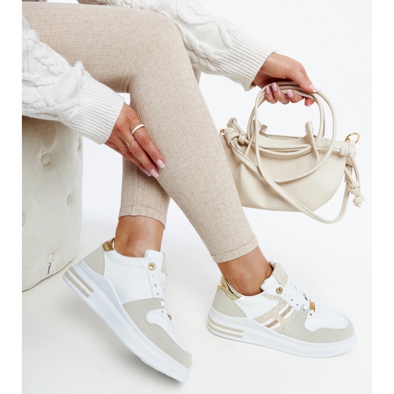 Valkoiset ja beigenväriset tennarit Negisti-alustalla valkoinen 1