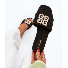 Naisten tasakorkoiset varvastossut, joissa on koristelu, musta inaile 2