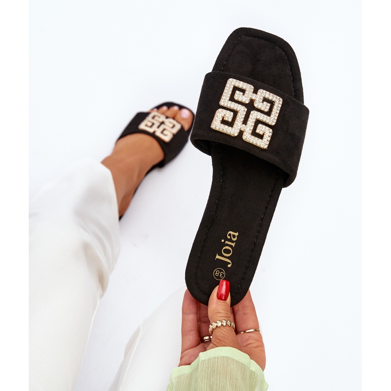 Naisten tasakorkoiset varvastossut, joissa on koristelu, musta inaile 2