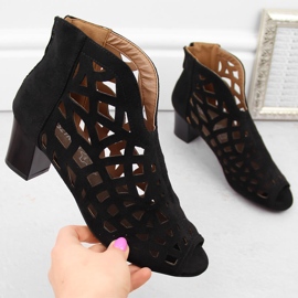 M. DASZYŃSKI Naisten mokkanahkaiset harjakattoiset avokärkiset saappaat, mustat M.Daszyński MR1954-15 1