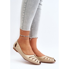 Zazoo 10009 Mukavat naisten nahkaiset ballerinakengät, beige 2