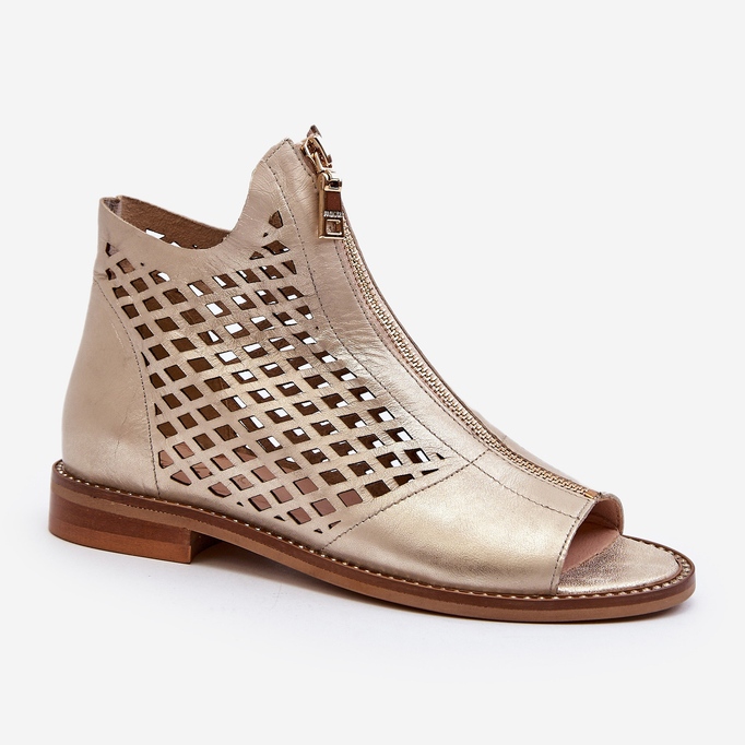 Zazoo 977/L Nahkaiset harjakattoiset sandaalit vetoketjulla, kultaa kultainen 2