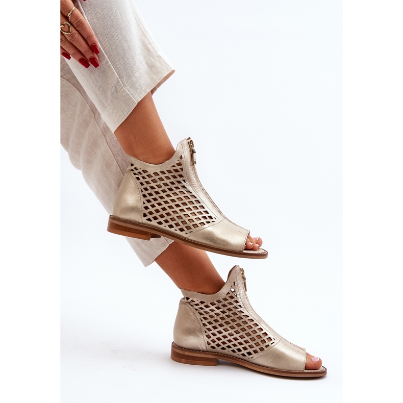 Zazoo 977/L Nahkaiset harjakattoiset sandaalit vetoketjulla, kultaa kultainen 1