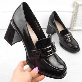 Naisten kiiltonahkaiset korkokengät, musta, Vinceza 63509 1