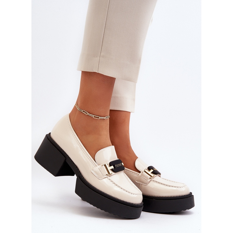 Vinceza Naisten kiiltonahkahousut, joissa paksut korkokengät, vaalea beige Ridulvi 2