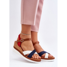 Valkoiset ja laivastonsiniset Kioda-kiila-sandaalit hihnoilla sininen 2