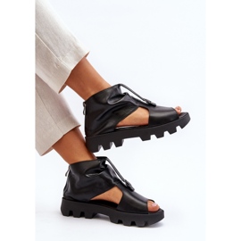 Zazoo 999 naisten nahkasandaalit vetoketjulla, musta 1