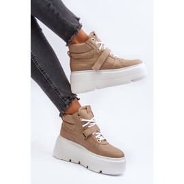 Zazoo 3450 naisten nahkalenkkarit, beige 1