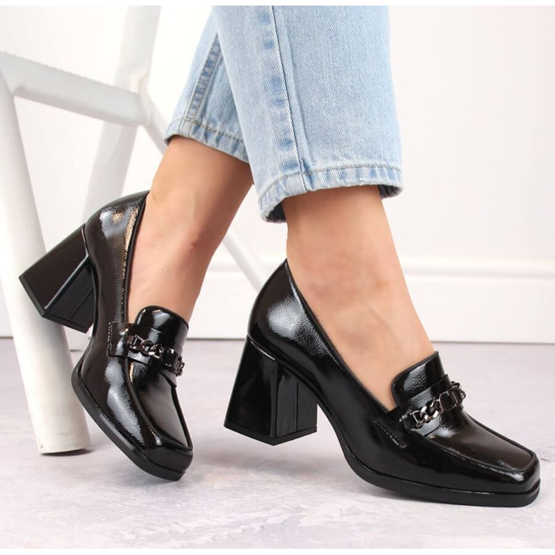 Potocki W WOL215A mustat patentoidut kengät koristeellisella kantapäällä 2