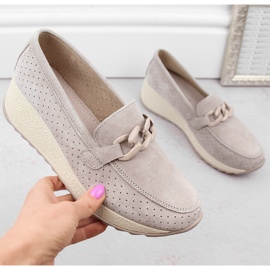 Naisten beige-nahkaiset mokkanahkakiilakengät Filippo DP6212 1