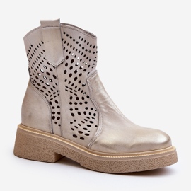 Zazoo 3470 naisten nahkaiset nilkkurit tasaisella kantapäällä, harjattu kultaa, harjattu kultainen 2