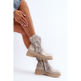 Zazoo 3470 naisten nahkaiset nilkkurit tasaisella kantapäällä, harjattu kultaa, harjattu kultainen 1