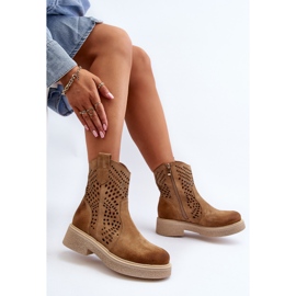 Zazoo 3470 mokkanahkaiset naisten saappaat tasaisella kantapäällä, harjakattoinen, beige 2