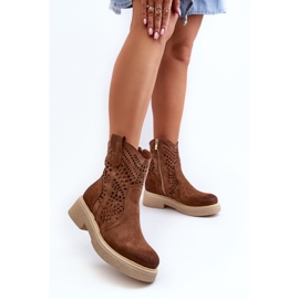 Zazoo 3470 mokkanahkaiset naisten saappaat tasakoroilla, harjakattoinen ruskea 2