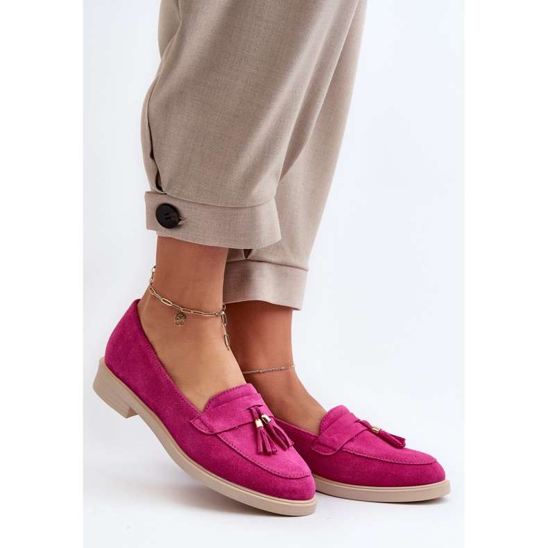 Zazoo 3420 naisten mokkanahkaiset mokasiinit, joissa on tasainen Fuskja-korko vaaleanpunainen 2