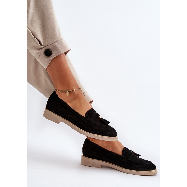 Zazoo 3420 Naisten mokkanahkahousut tasakorkoisilla korilla, musta 1