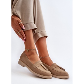 Zazoo 3420 mokkanahkaisten naisten leipot litteillä korkokengillä beige 1