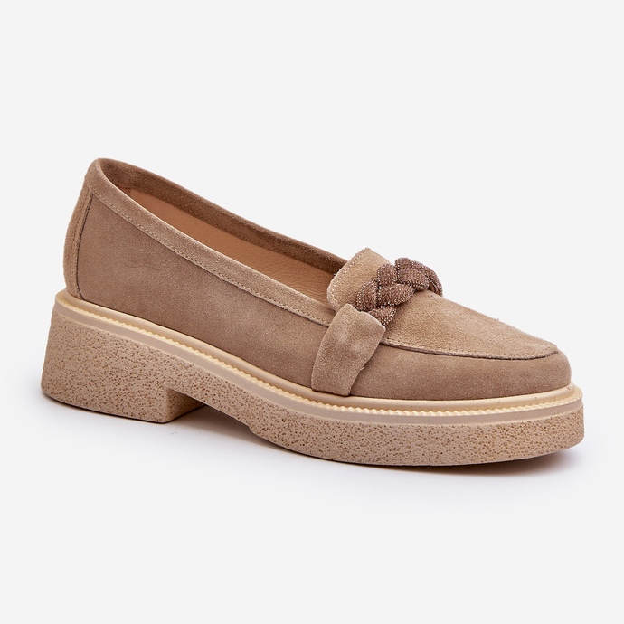 Zazoo 3429/W Naisten mokkanahkaiset mokasiinit koristeella, beige 1