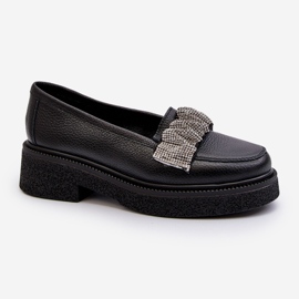 Zazoo 3419 naisten nahkaiset mokasiinit koristeellisella hihnalla, musta 1