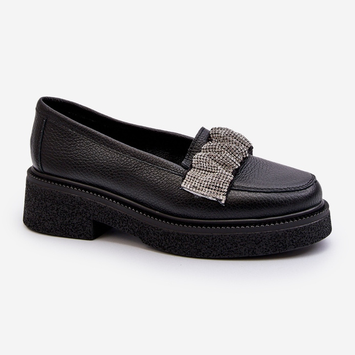 Zazoo 3419 naisten nahkaiset mokasiinit koristeellisella hihnalla, musta 1