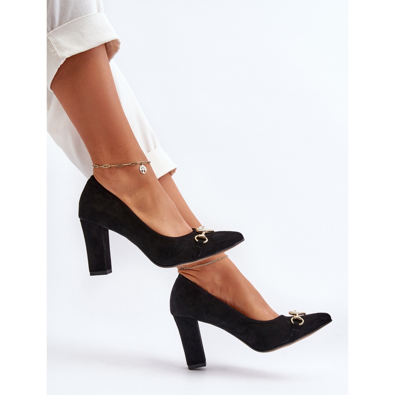 Zazoo 2453/OS mokkanahkapumput kantapäässä sydämellä, musta 2