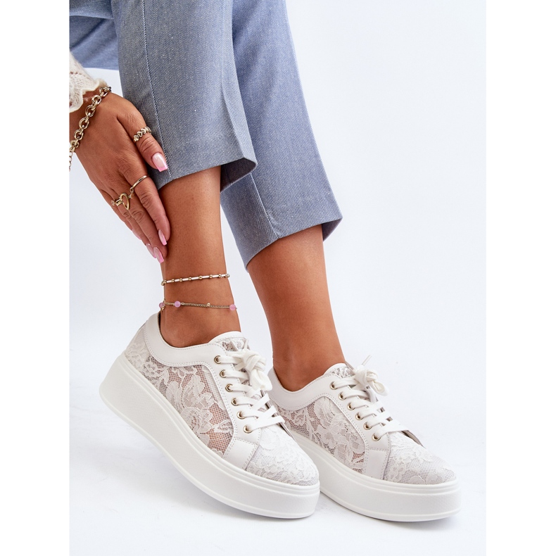 S.Barski Lace naisten pitsi-lenkkarit alustalla S. Barski Hy51-059 White valkoinen 1