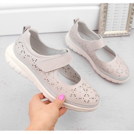 Naisten nahkaiset harjakattoiset kengät tarranauhalla, beige Filippo DP6073 1