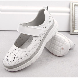 Naisten nahkaiset harjakattoiset kengät tarranauhalla, valkoinen Filippo DP6073 3